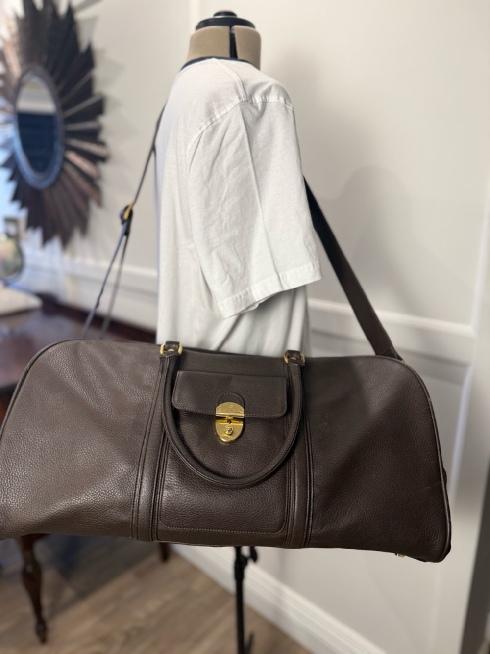 Brooks Brothers Brown Pebbled Leather Duffle Weekender Travel Bag - Picture 7 of 8